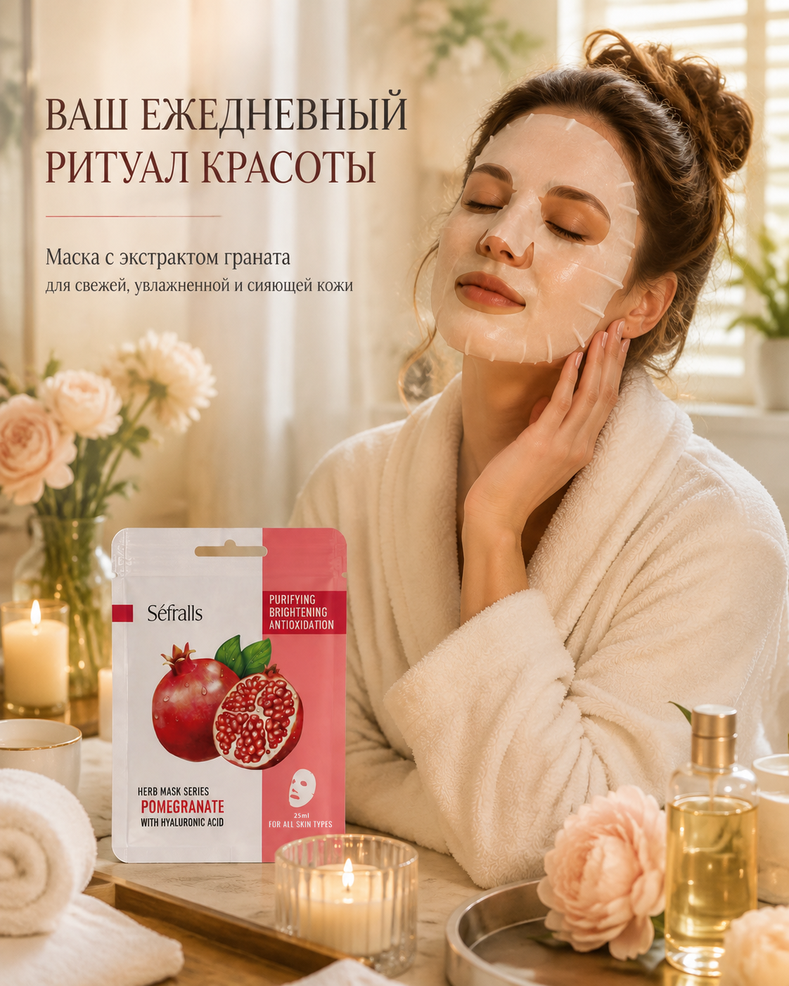 Séfralls Pomegranate Purifying and Brightening Facial Sheet Mask with Hyaluronic Acid（25ml*10pcs）